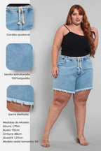 Shorts Jeans Feminino Mom Plus SIze com Cordão