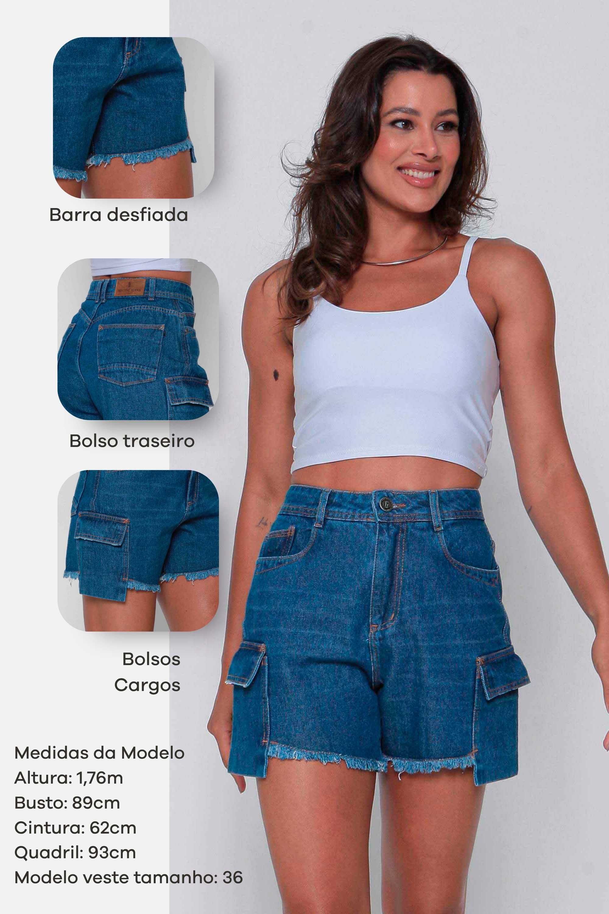 Shorts Jeans Feminino Cargo
