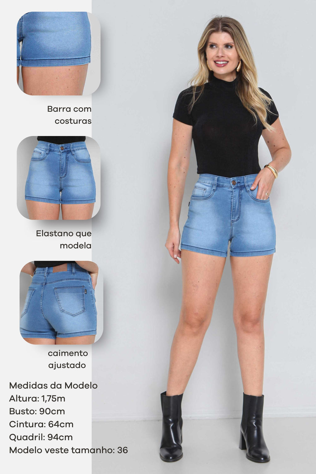 Short Feminino Jeans Claro com Elastano