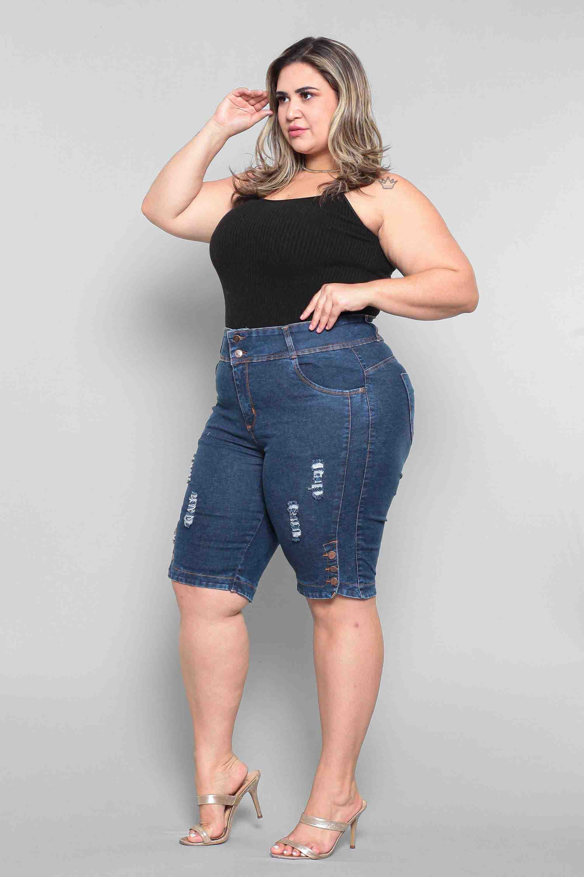 Bermuda Ciclista Jeans Feminina Plus Size