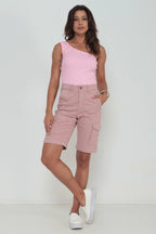 Bermuda Feminina Sarja Alfaiataria Cargo Lilás sem Elastano