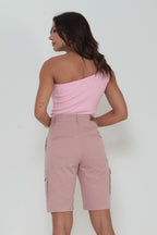 Bermuda Feminina Sarja Alfaiataria Cargo Lilás sem Elastano