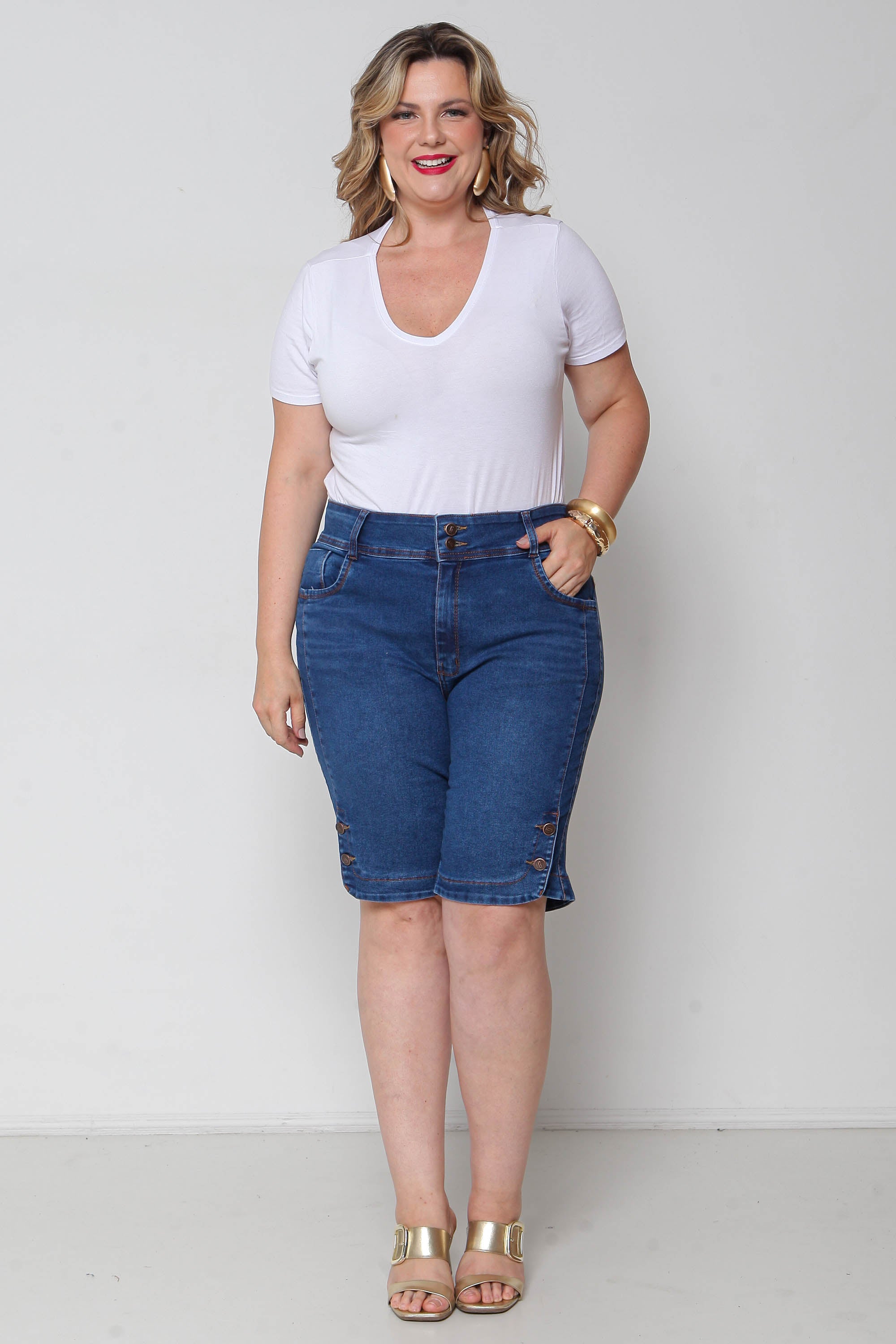 Bermuda Ciclista Jeans Feminina Plus Size