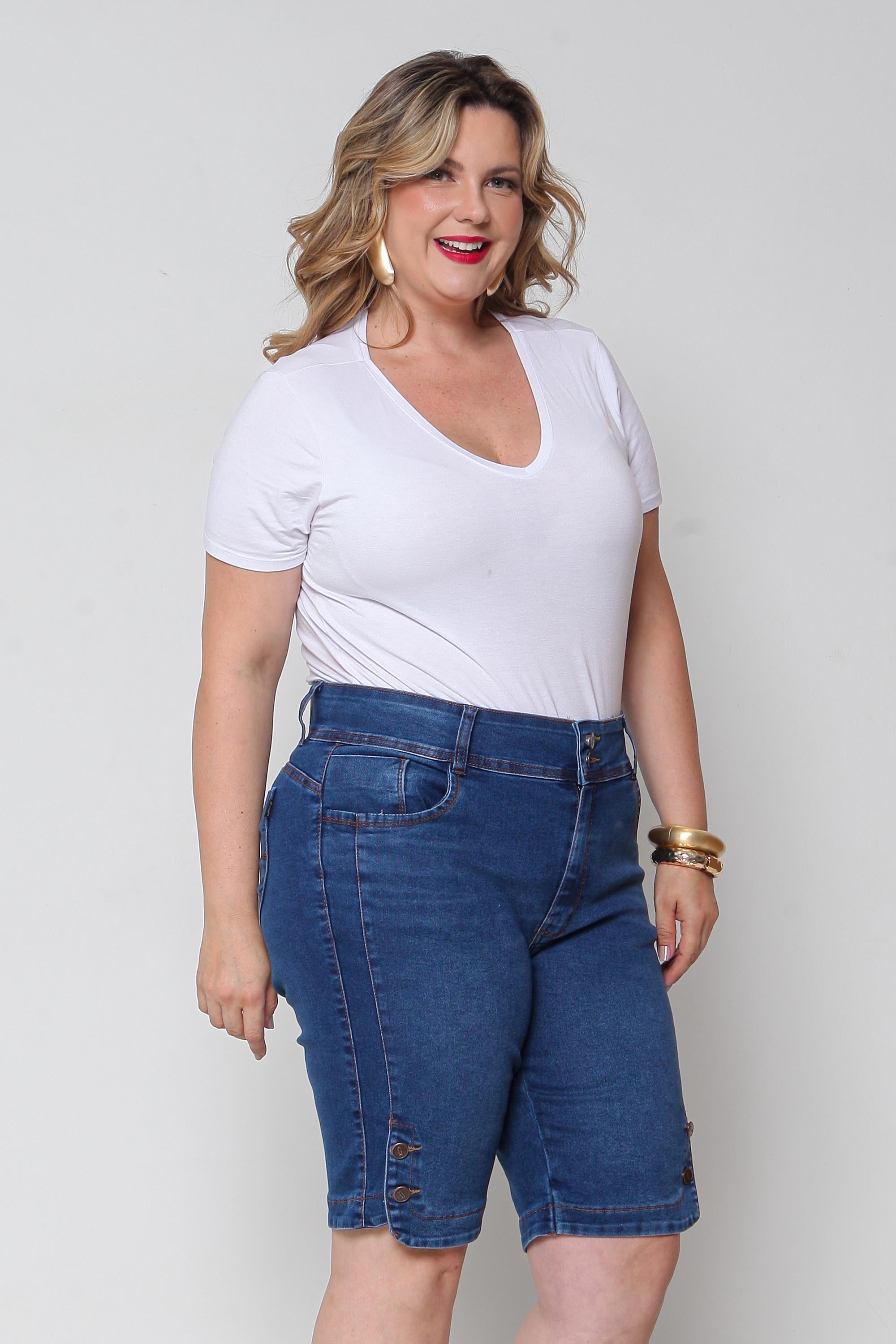 Bermuda Ciclista Jeans Feminina Plus Size