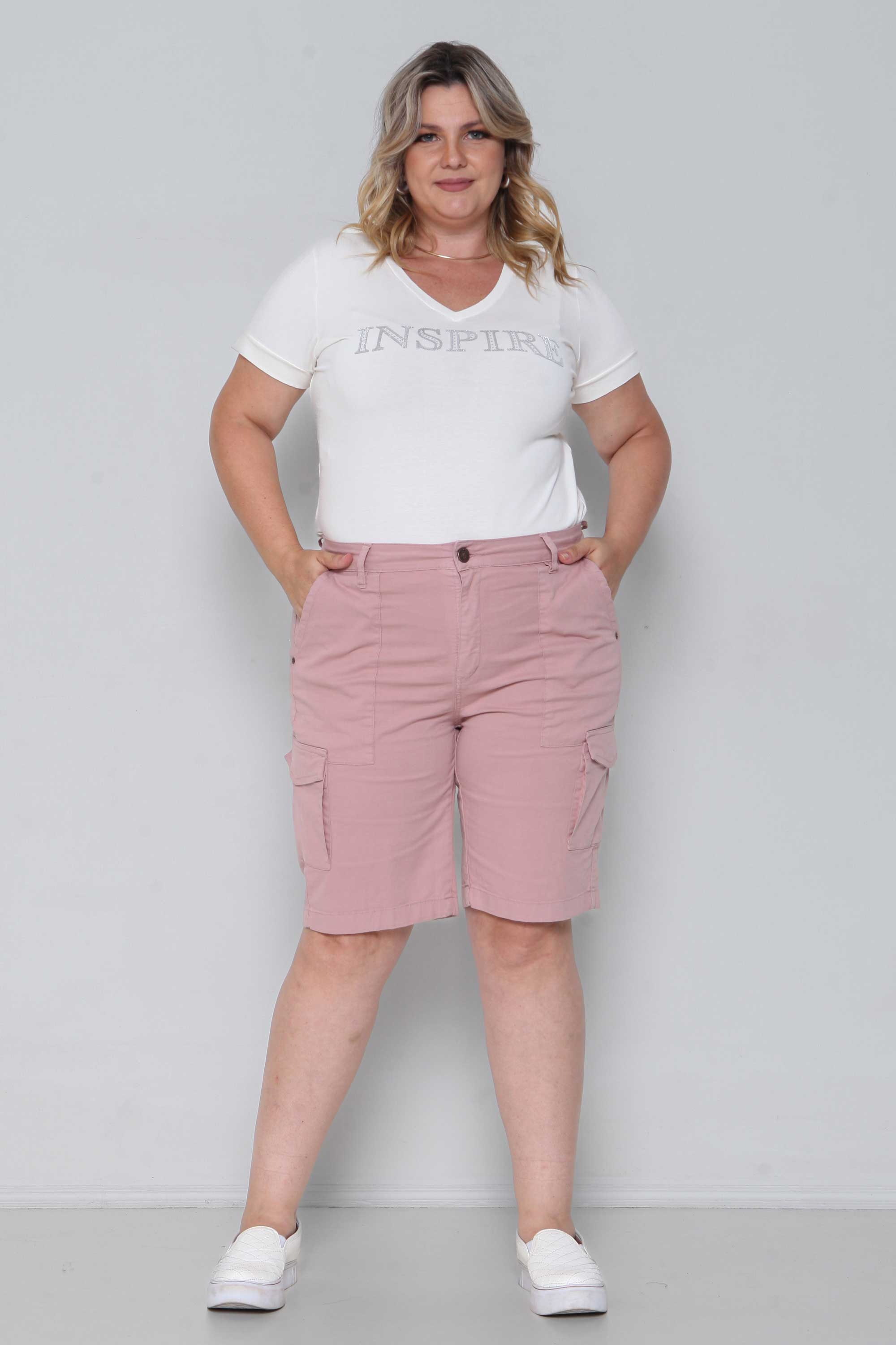 Bermuda Feminina Sarja Alfaiataria Cargo Lilás sem Elastano