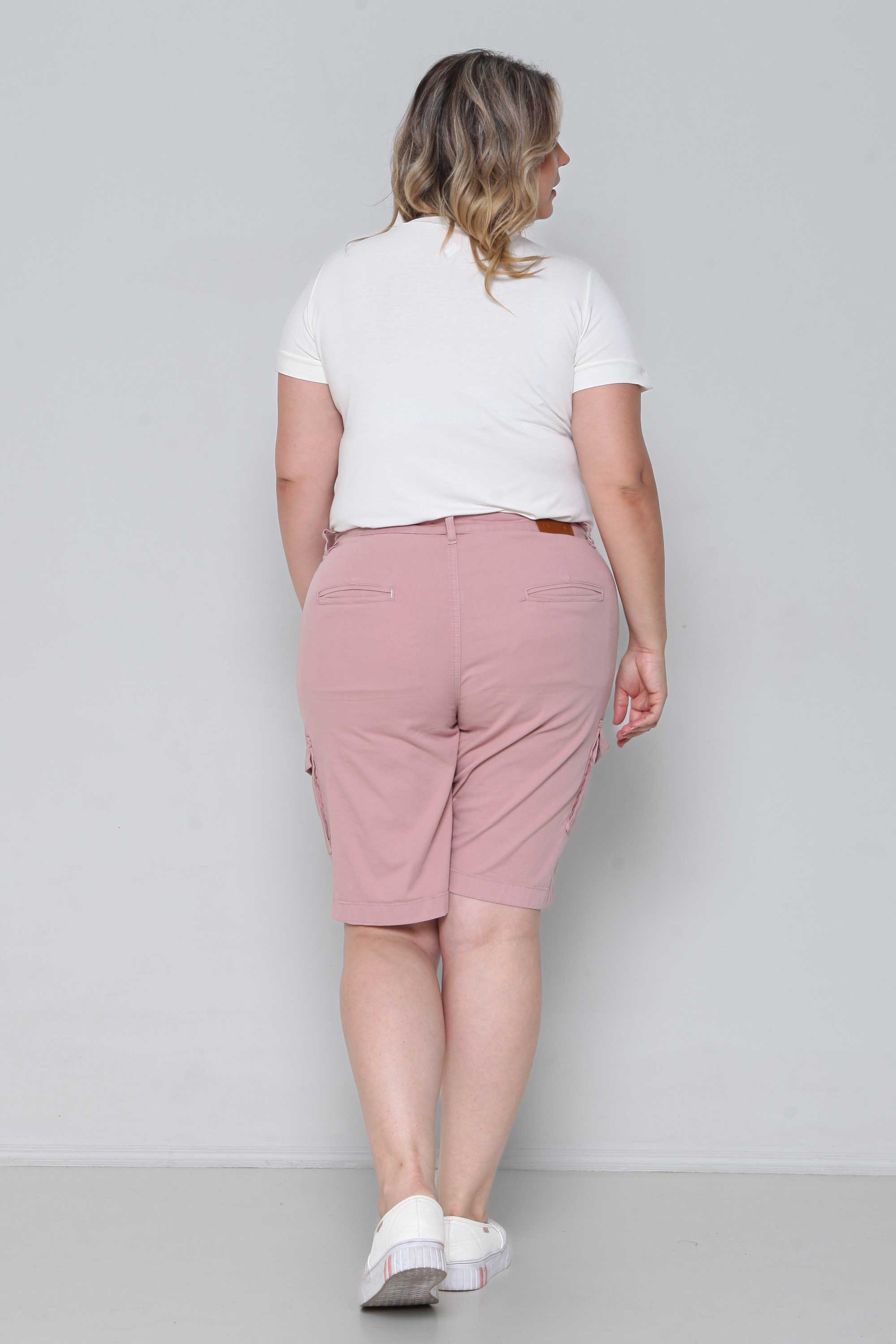 Bermuda Feminina Sarja Alfaiataria Cargo Lilás sem Elastano