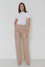 Calça Sarja Feminina Wide Leg Cargo Colorida