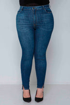Calça Feminina Jeans Skinny Abertura Barra com Lycra