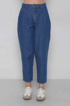 Calça Feminina Jeans Baggy com Pence Padrão a Plus sem Elastano