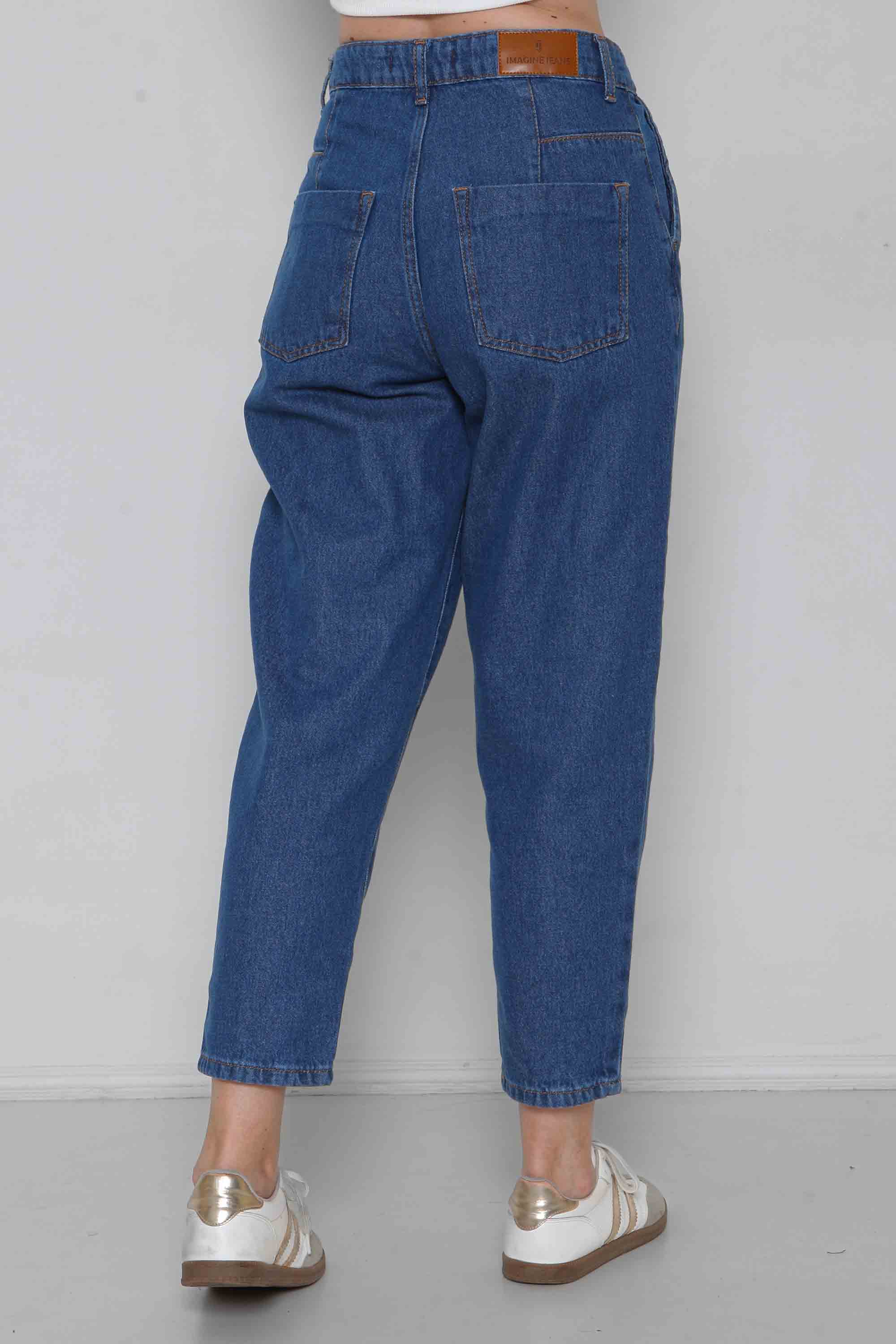 Calça Feminina Jeans Baggy com Pence Padrão a Plus sem Elastano