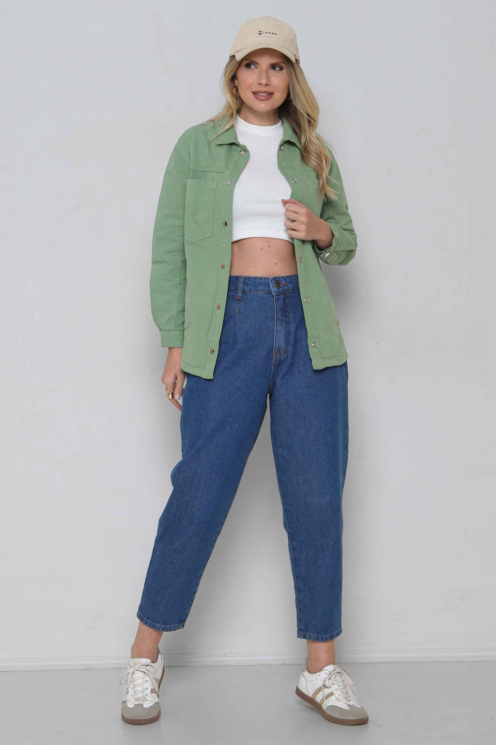 Calça Feminina Jeans Baggy com Pence Padrão a Plus sem Elastano