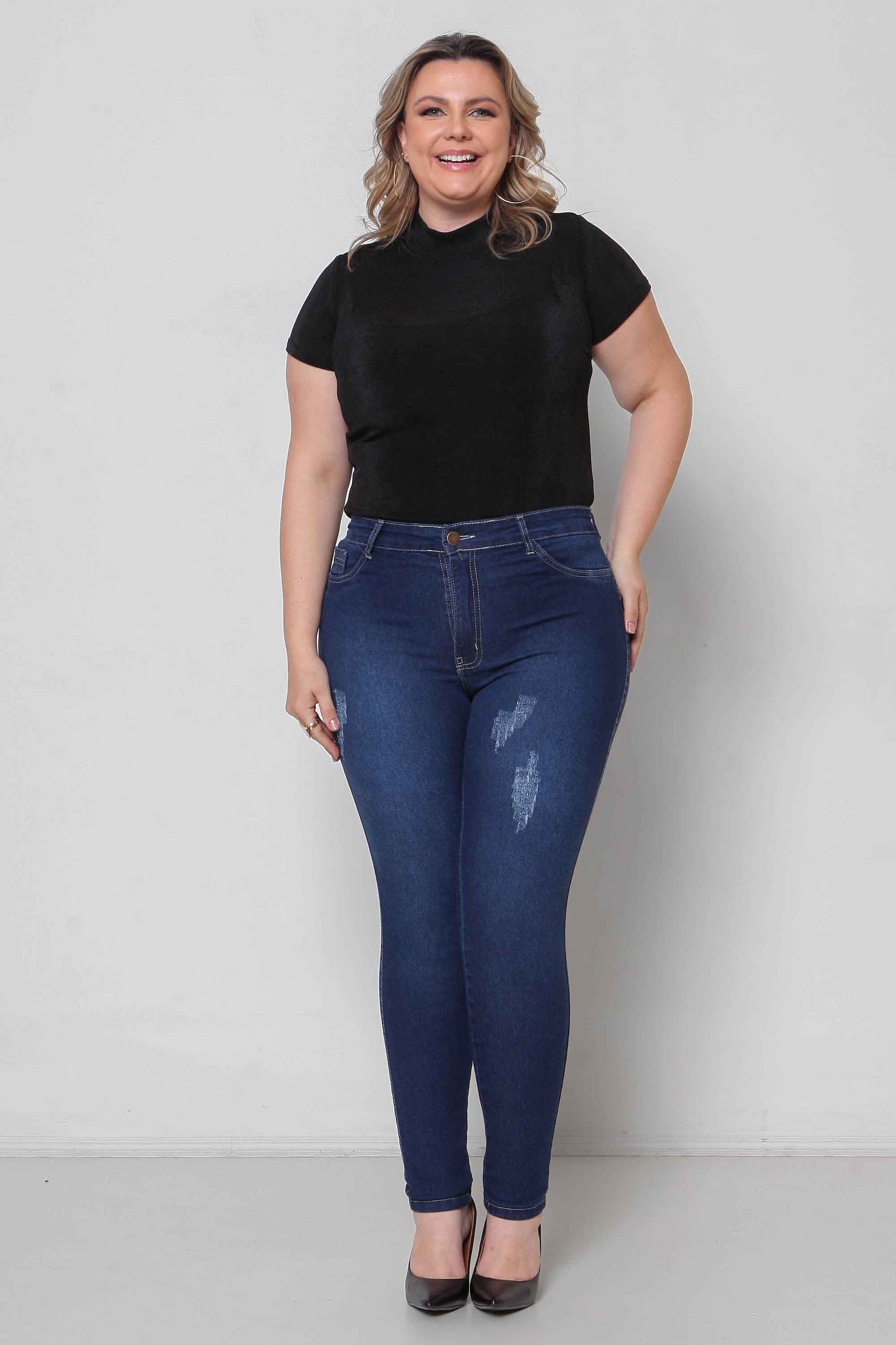 Calça Feminina Jeans Skinny Padrão a Plus com Elastano