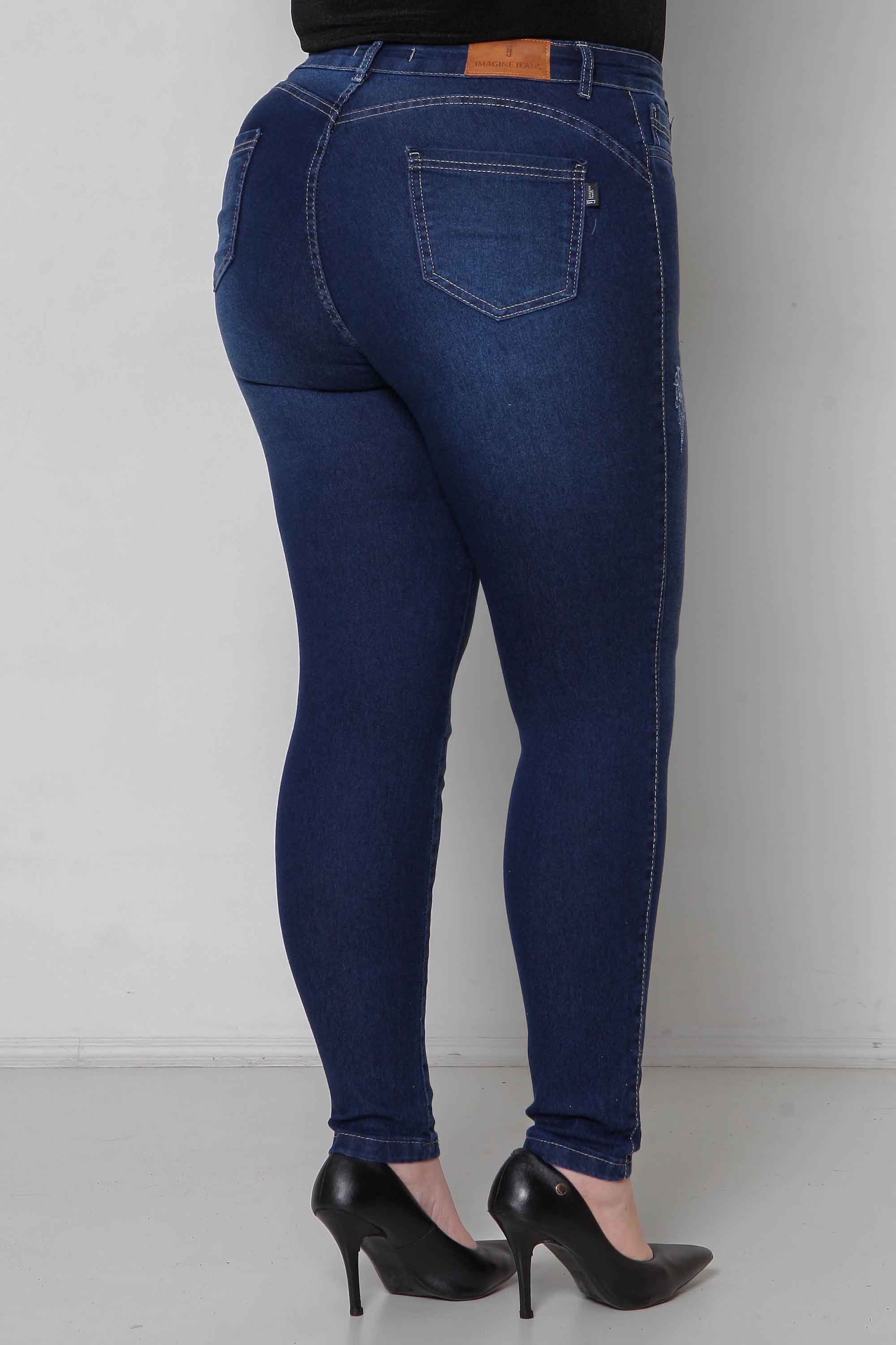 Calça Feminina Jeans Skinny Padrão a Plus com Elastano