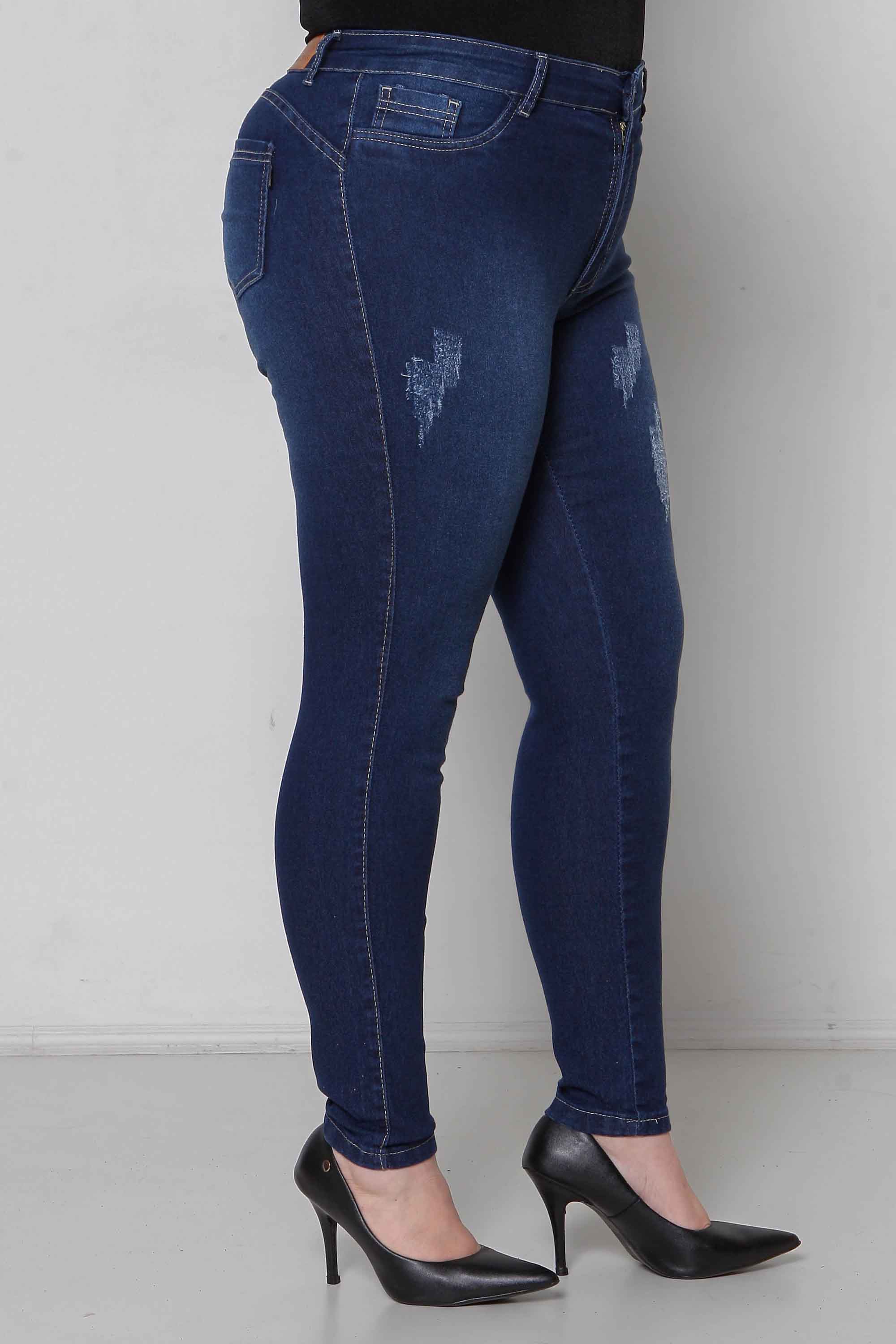 Calça Feminina Jeans Skinny Padrão a Plus com Elastano