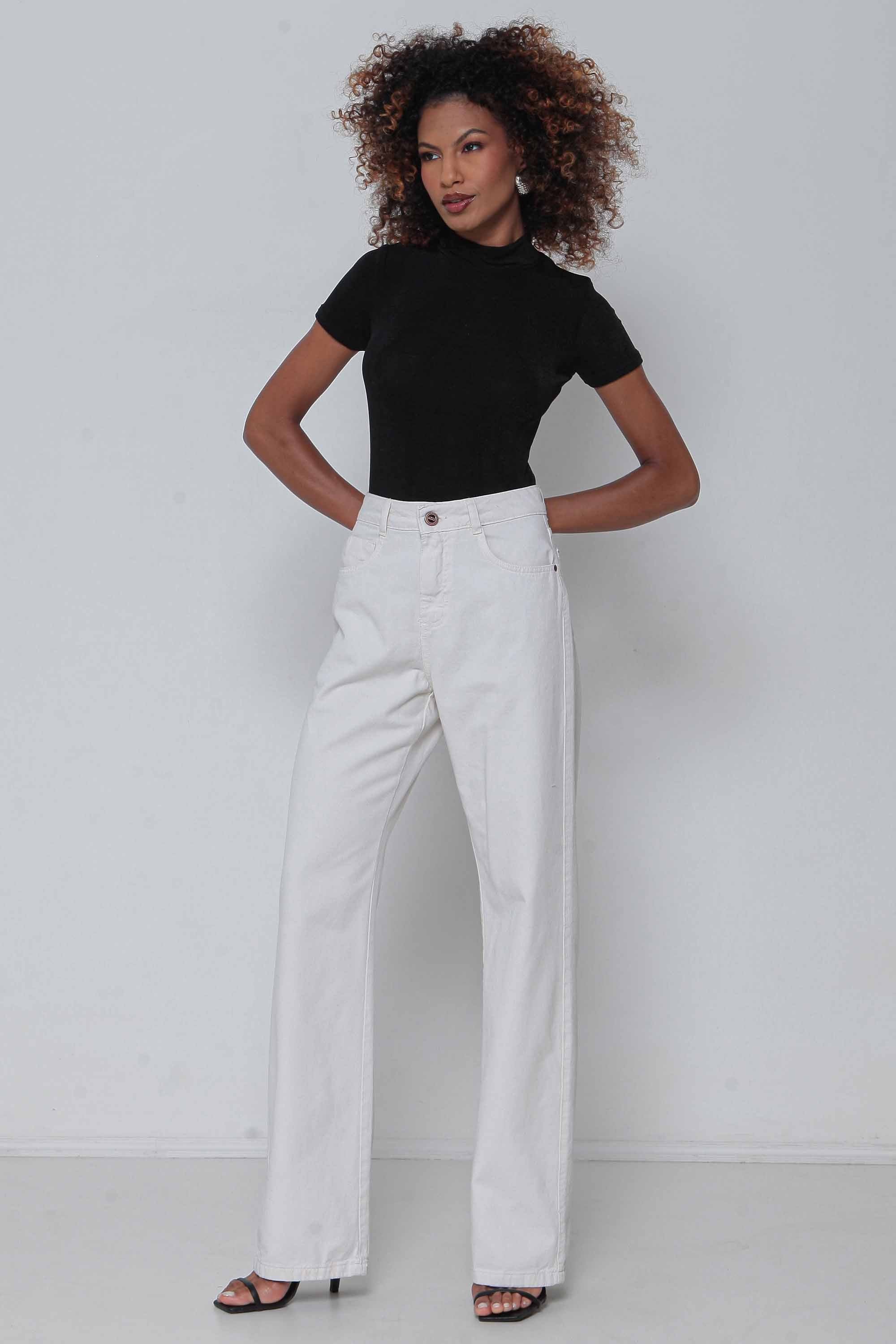 Calça Sarja Feminina Wide Leg Colorida