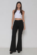 Calça Feminina Jeans Flare Preta com Lycra
