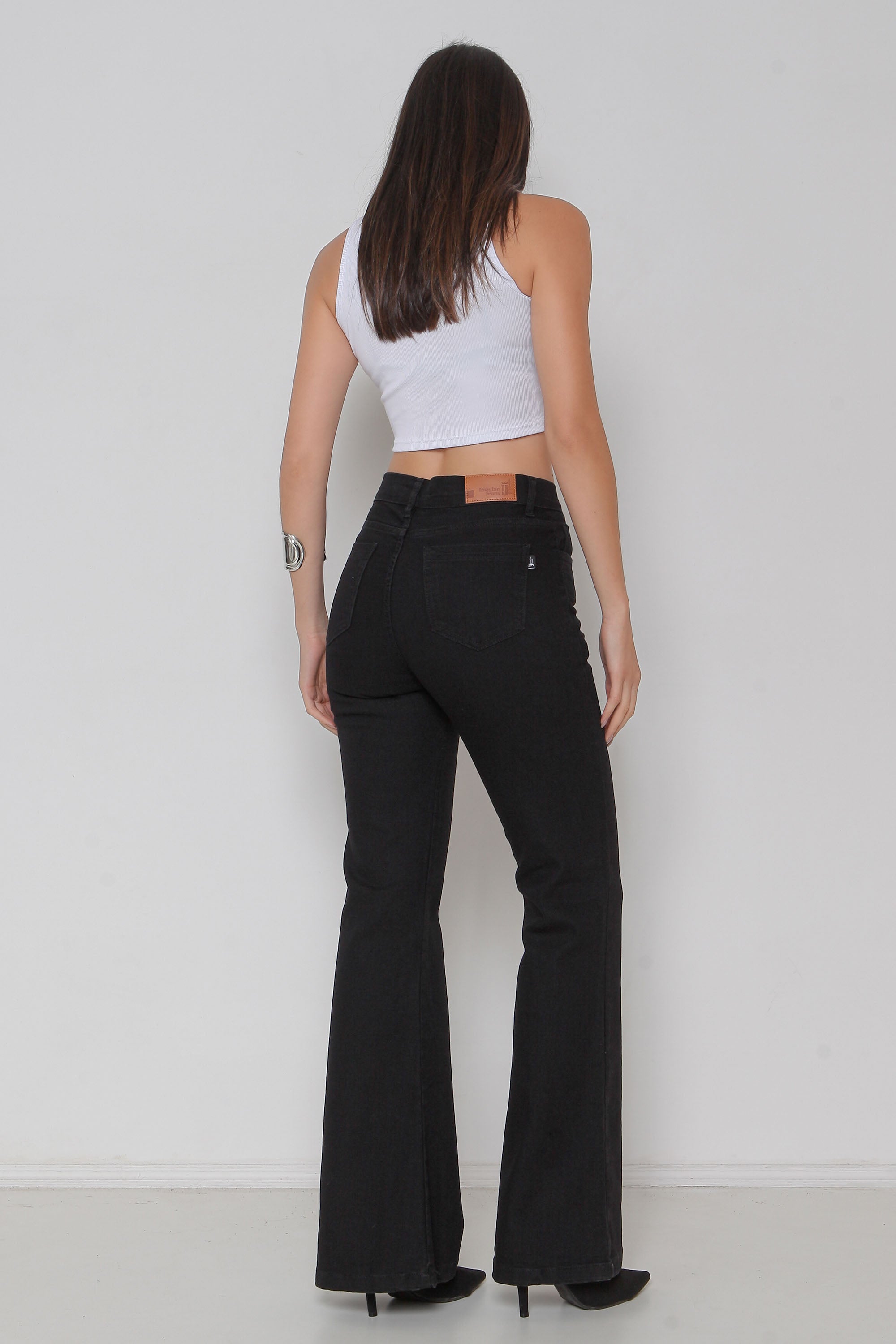 Calça Feminina Jeans Flare Preta com Lycra
