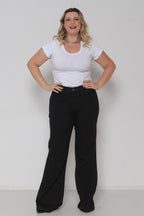 Calça Feminina Jeans Flare Preta com Lycra