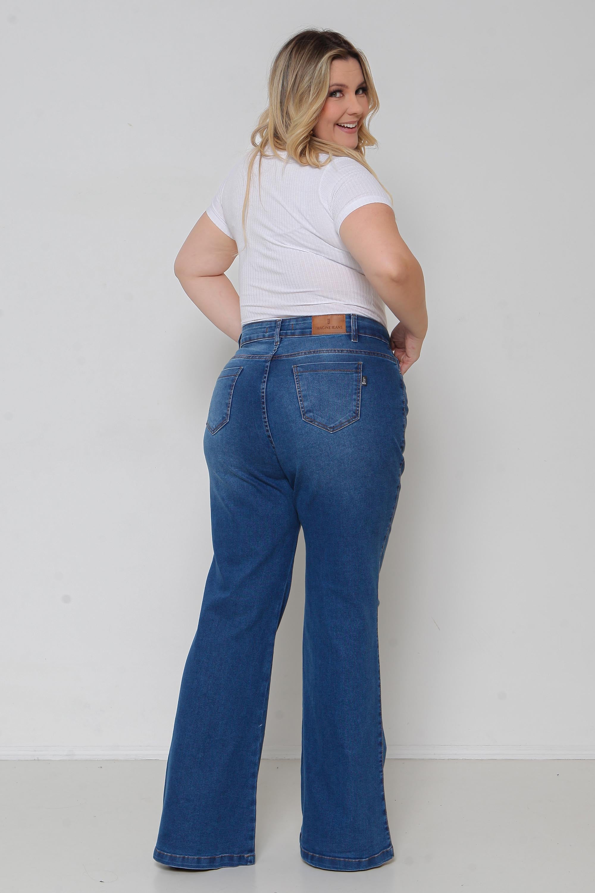 Calça Feminina Jeans Flare Padrão ao Plus c/ Lycra