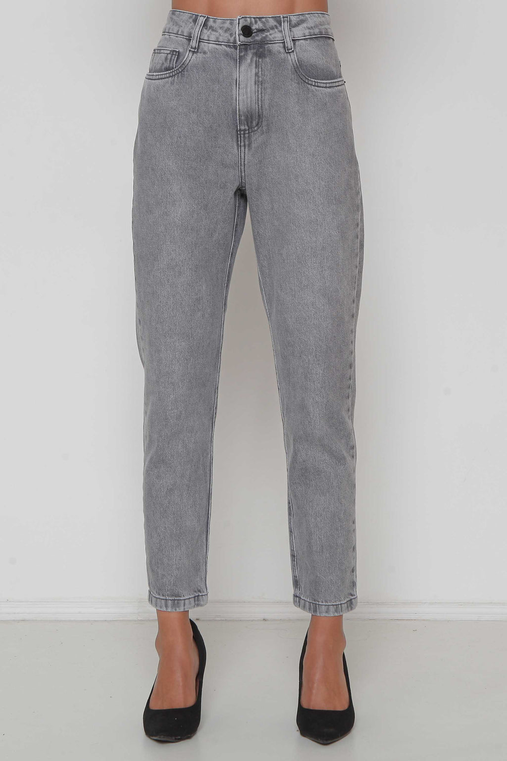 Calça Feminina Jeans Mom Cinza s/ Lycra