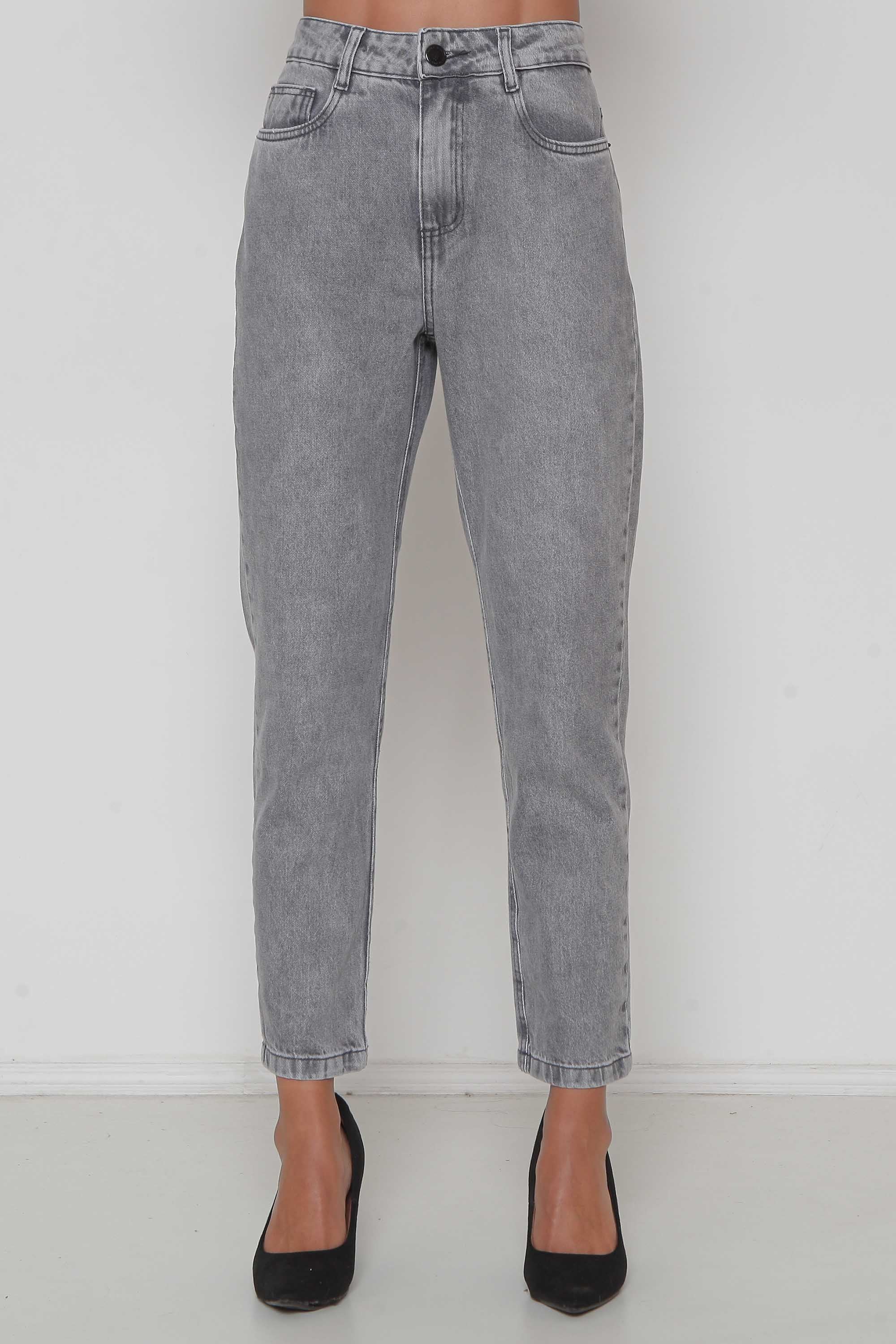 Calça Feminina Jeans Mom Cinza s/ Lycra
