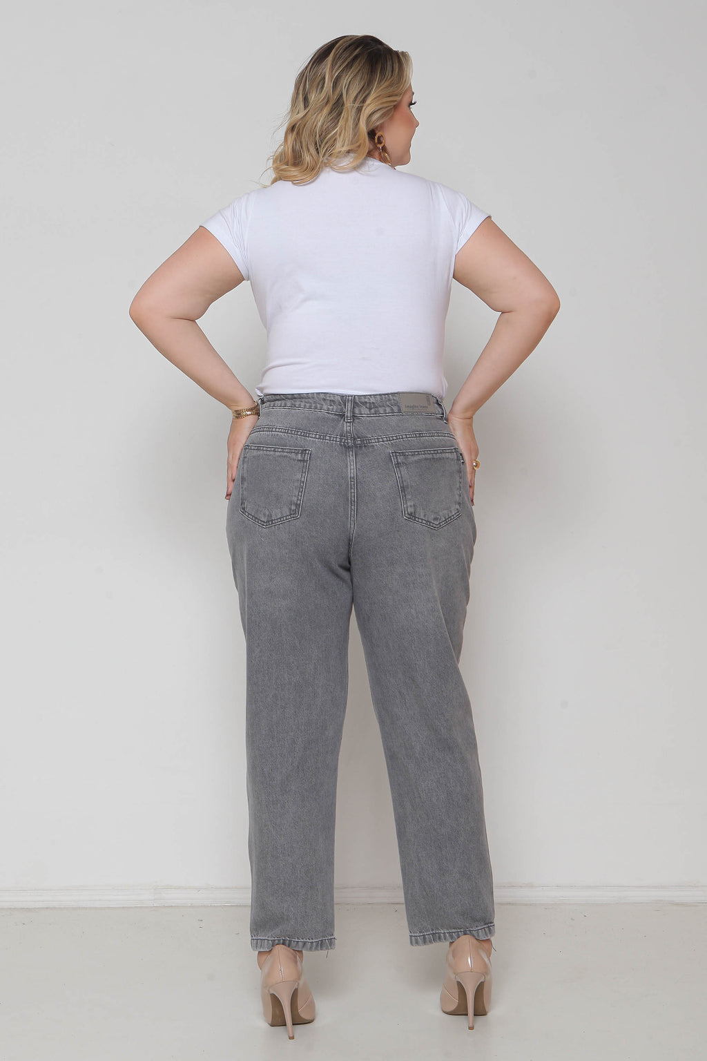Calça Feminina Jeans Mom Cinza s/ Lycra