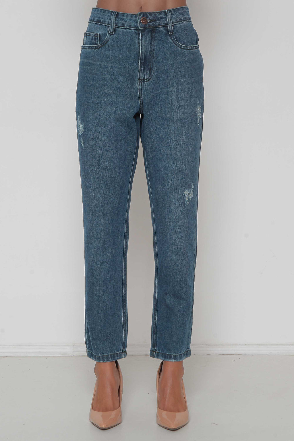 Calça Feminina Jeans Mom Puído s/ Lycra