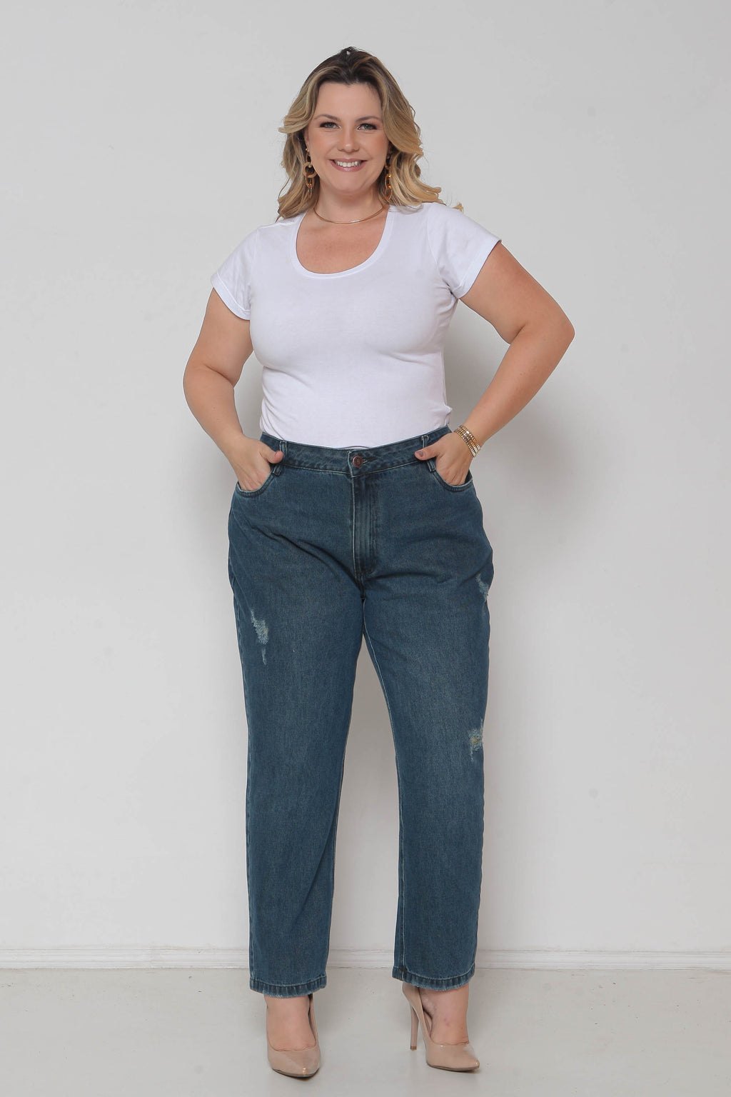 Calça Feminina Jeans Mom Puído s/ Lycra