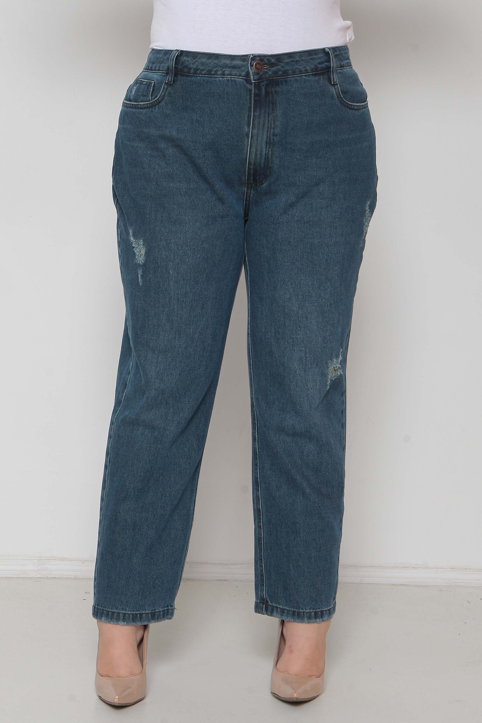 Calça Feminina Jeans Mom Puído s/ Lycra