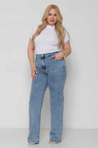 Calça Feminina Jeans Wide Leg com Elastano Padrão a Plus