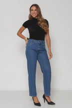 Calça Feminina Jeans Reta Lavagem Escura sem Elastano