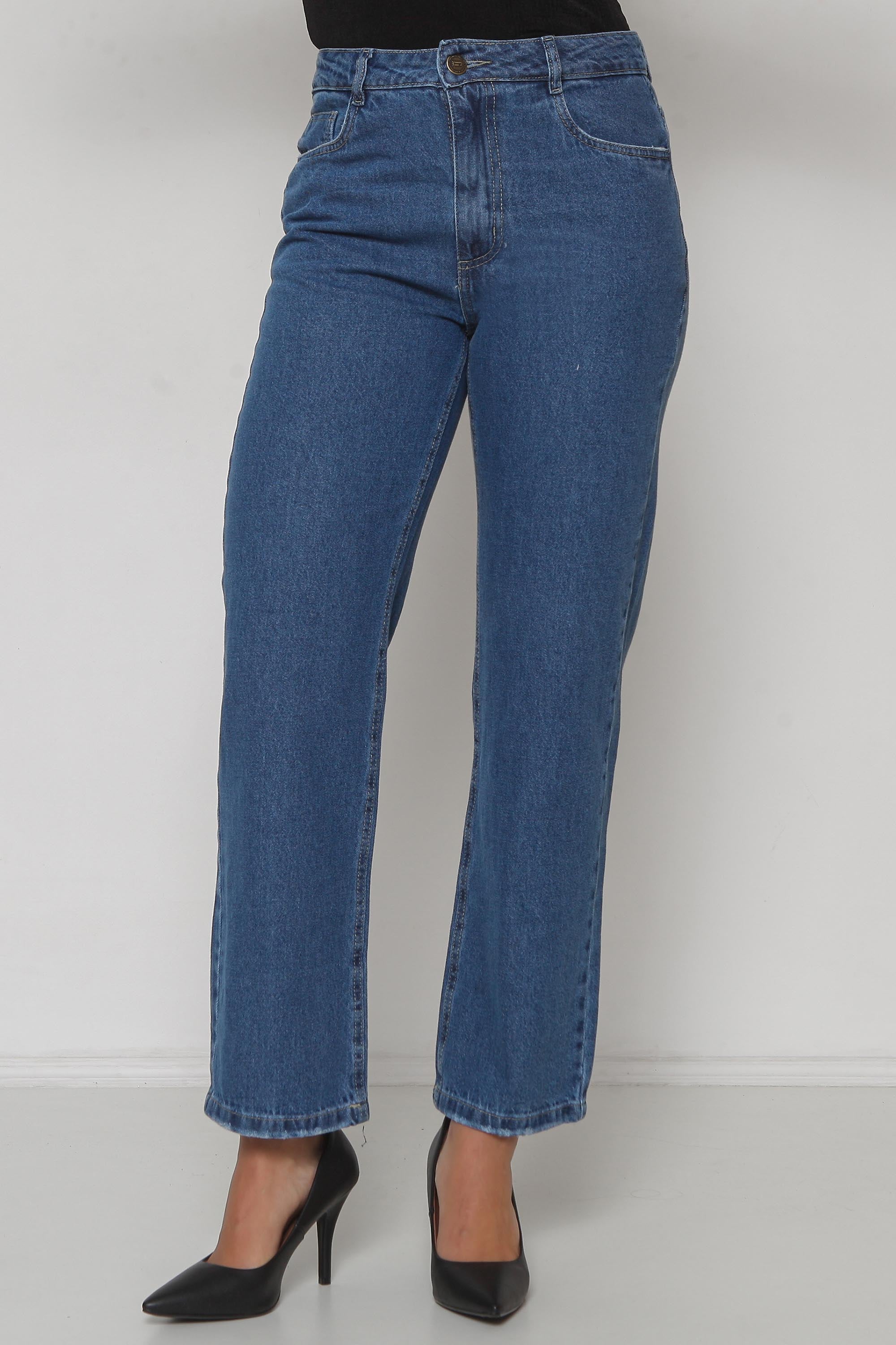 Calça Feminina Jeans Reta Lavagem Escura sem Elastano
