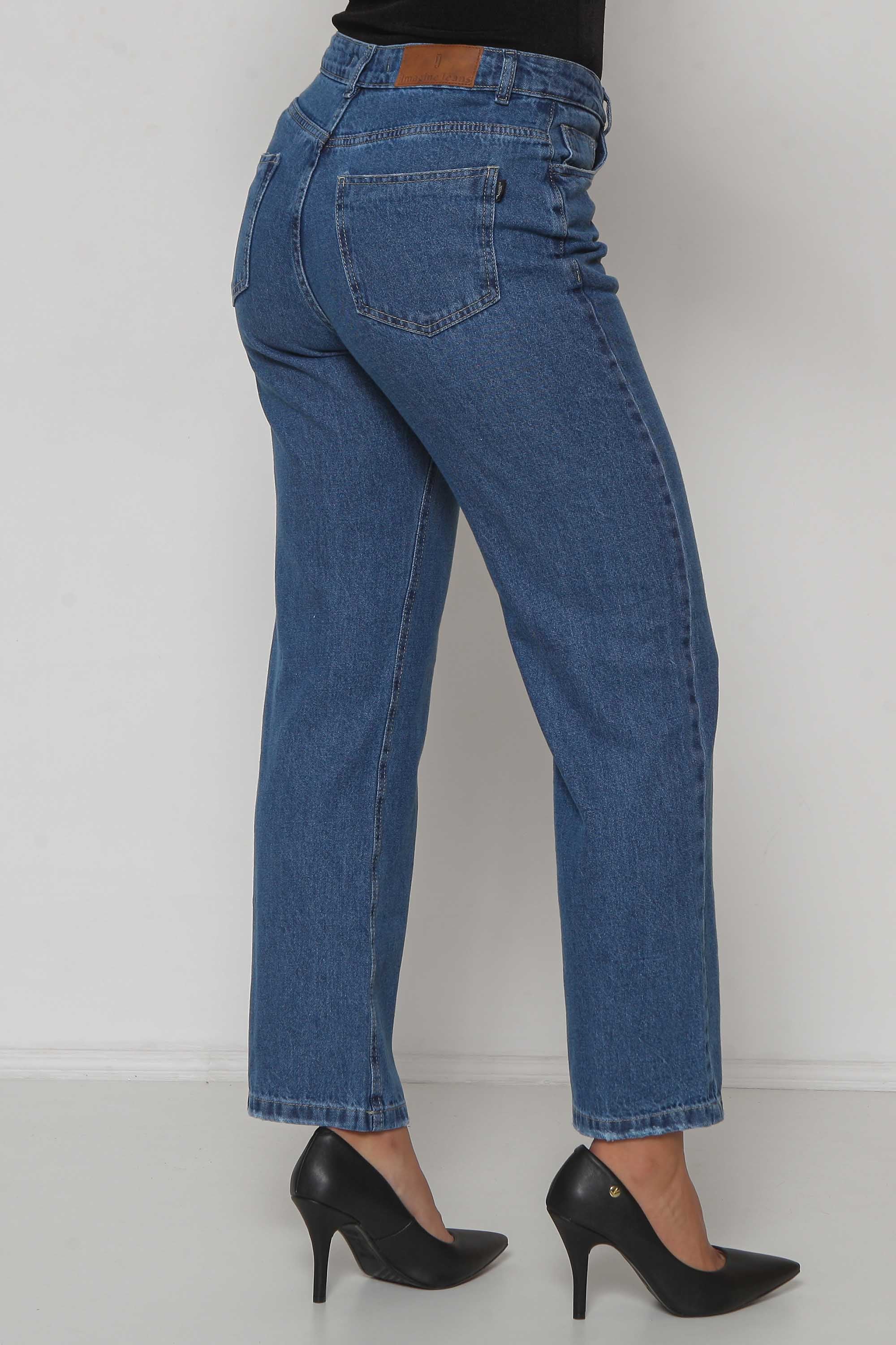 Calça Feminina Jeans Reta Lavagem Escura sem Elastano