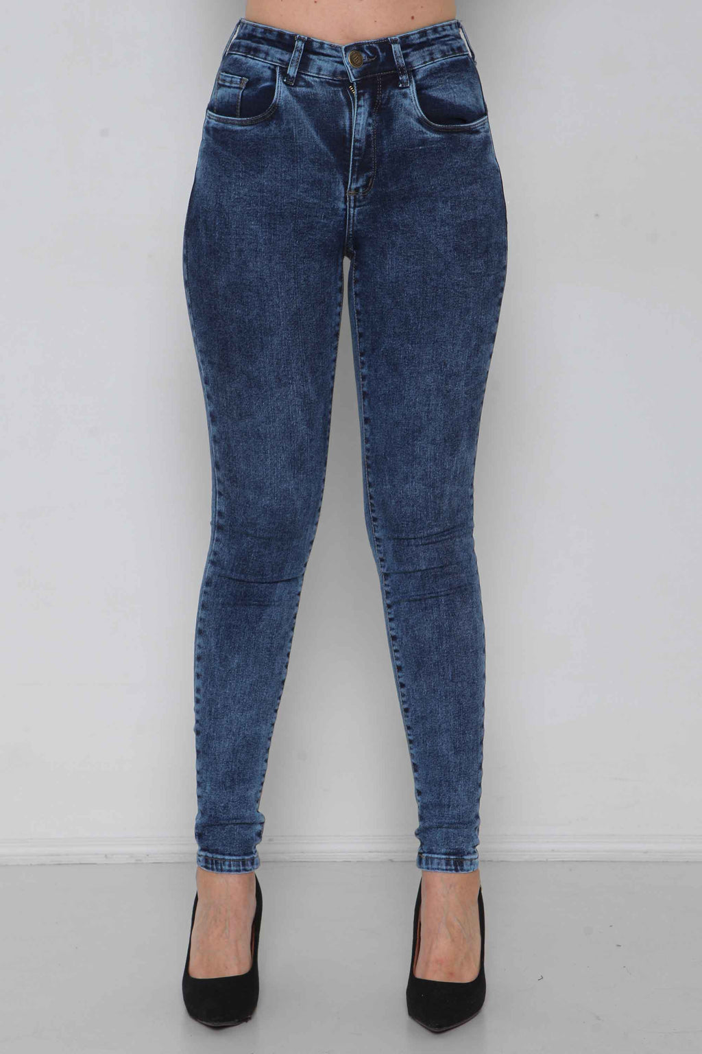 Calça Feminina Jeans Skinny Modeladora Marmorizada com Bolsos