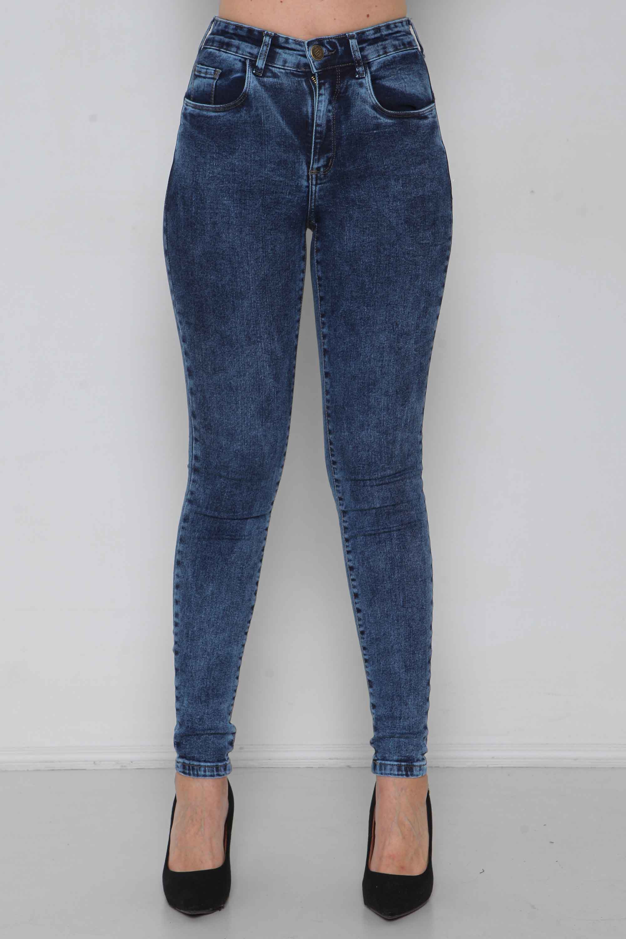 Calça Feminina Jeans Skinny Modeladora Marmorizada com Bolsos