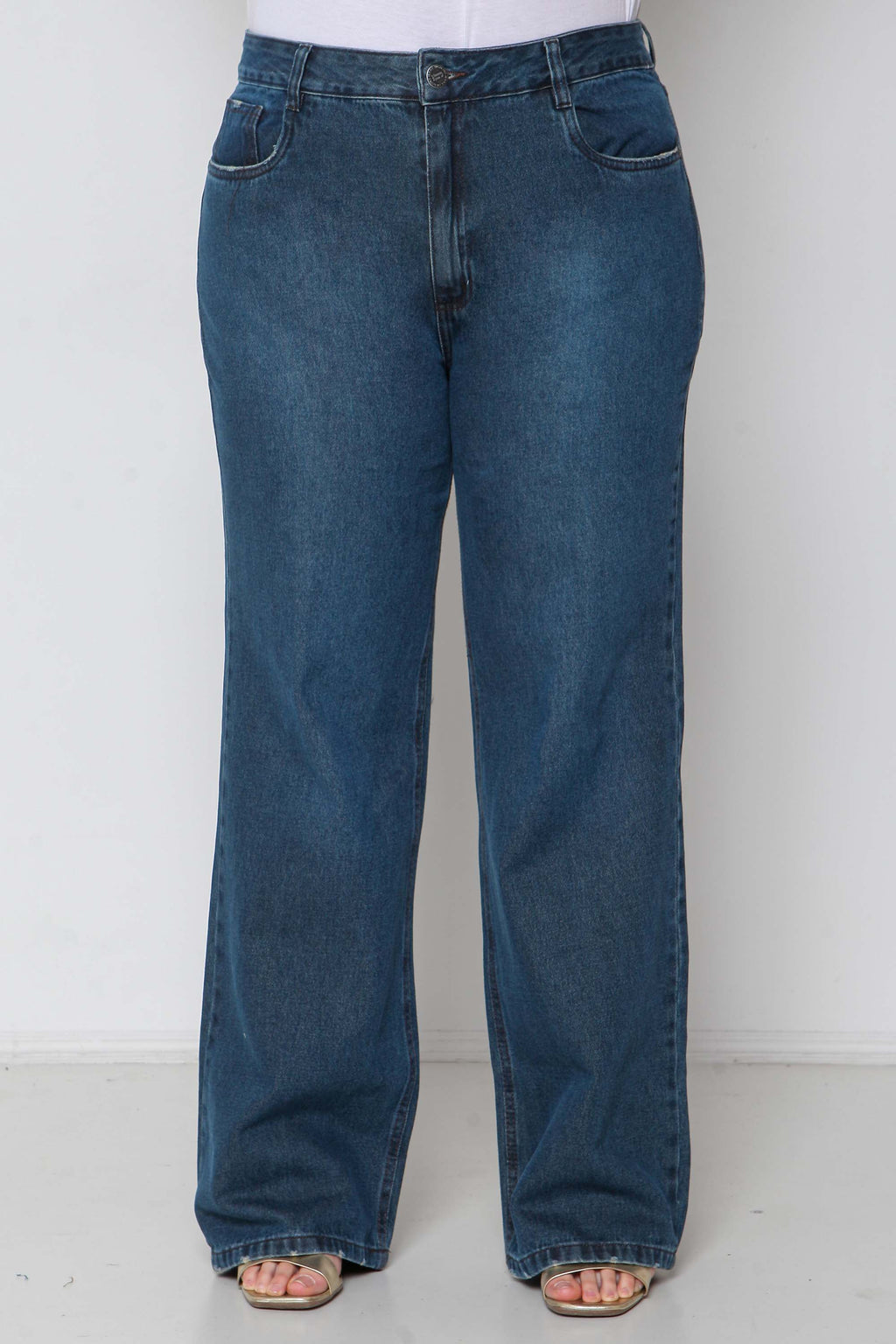 Calça Feminina Jeans Wide Leg Sequinha sem Lycra