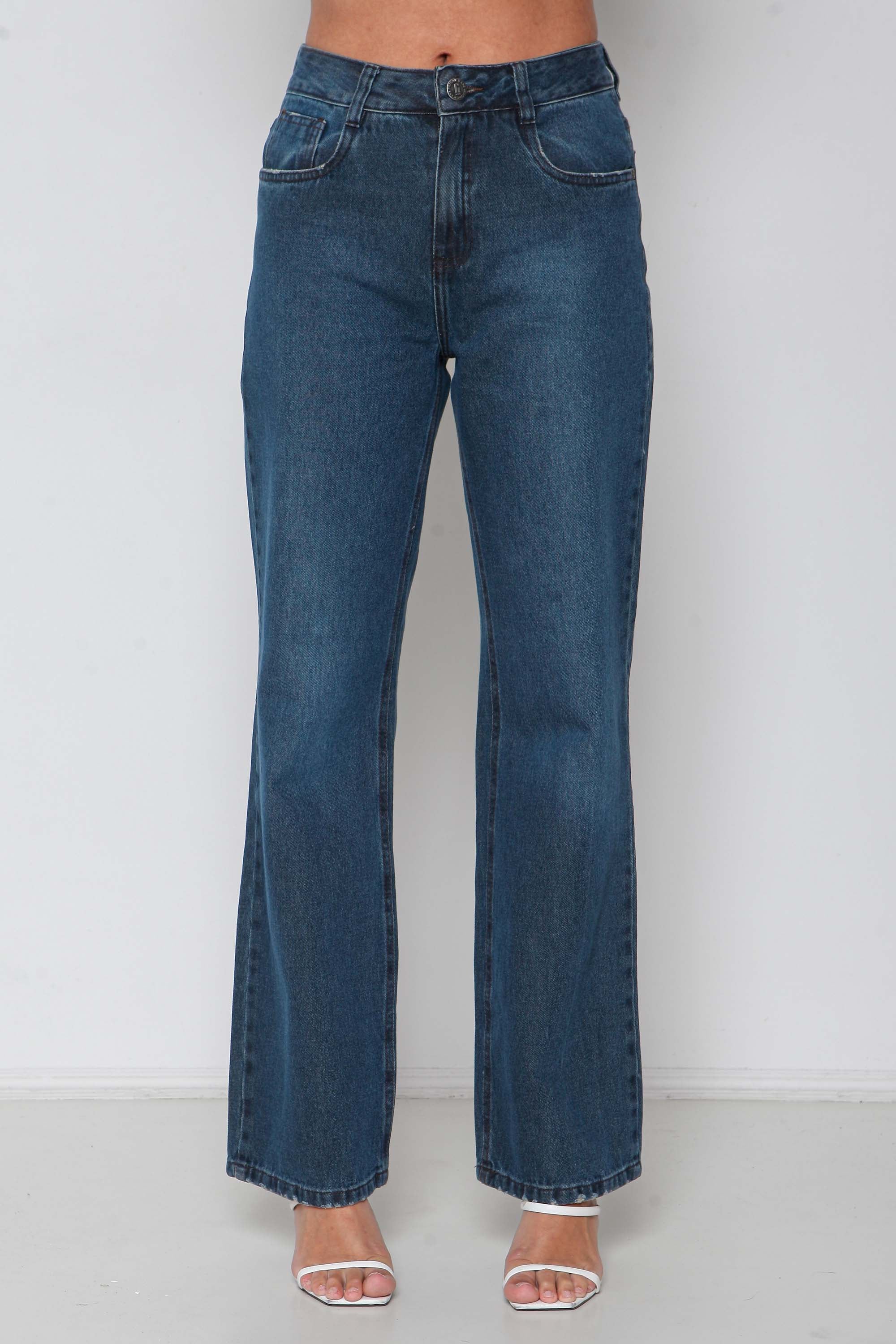 Calça Feminina Jeans Wide Leg Sequinha sem Lycra