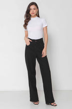 Calça Feminina Jeans Wide Leg Preta com Elástico Cós