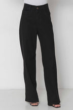 Calça Feminina Jeans Wide Leg Preta com Elástico Cós