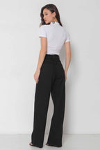 Calça Feminina Jeans Wide Leg Preta com Elástico Cós