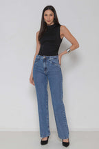 Calça Feminina Jeans Wide Leg "Sequinha" sem Elastano
