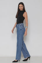 Calça Feminina Jeans Wide Leg "Sequinha" sem Elastano