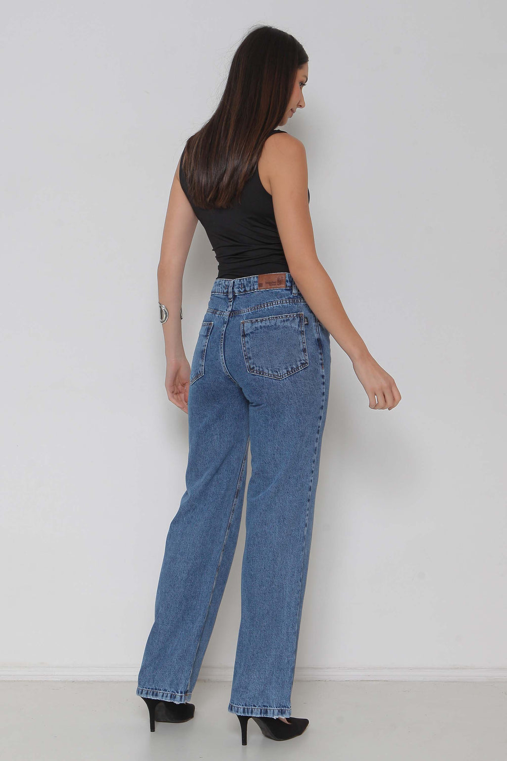 Calça Feminina Jeans Wide Leg "Sequinha" sem Elastano