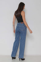 Calça Feminina Jeans Wide Leg "Sequinha" sem Elastano