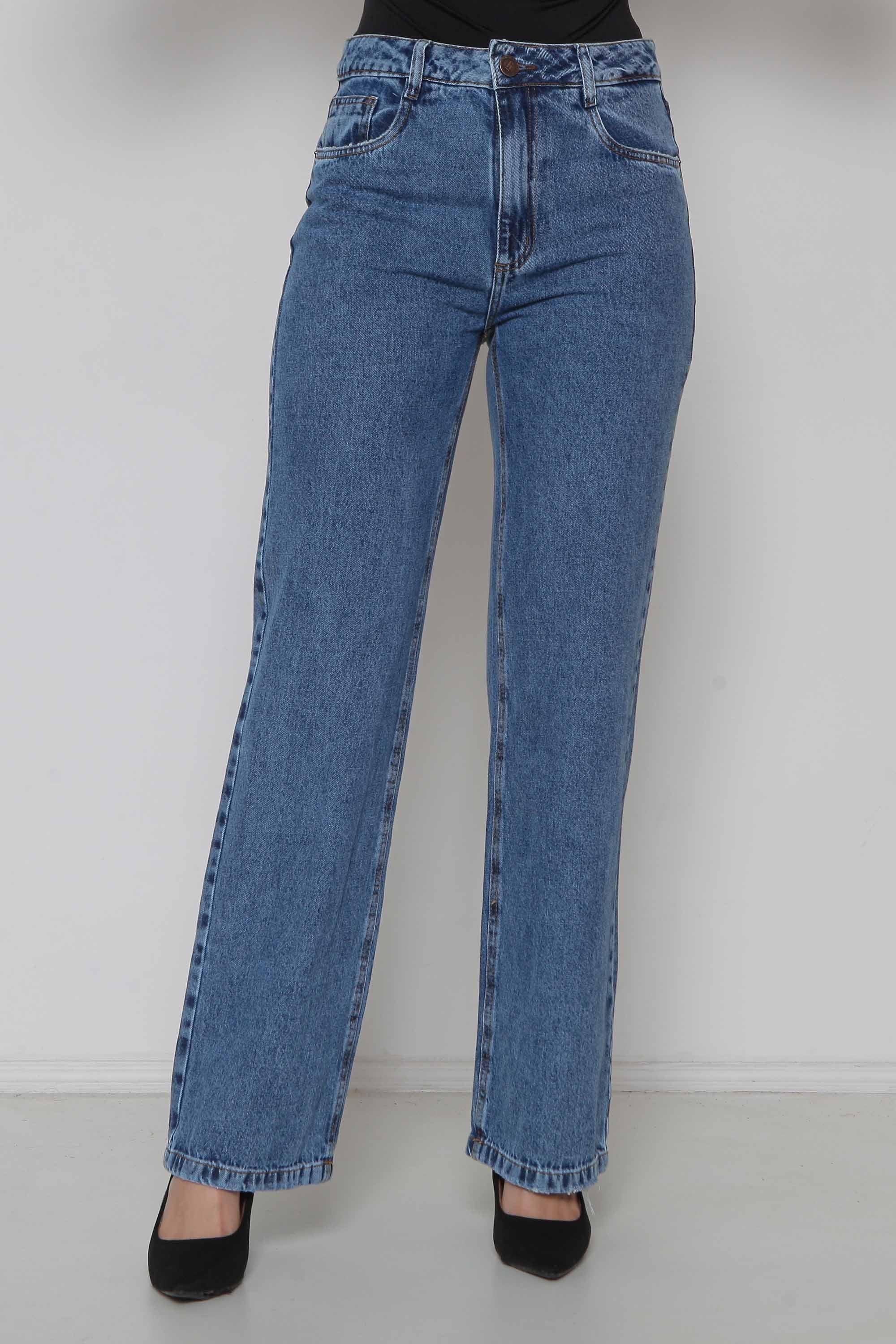 Calça Feminina Jeans Wide Leg "Sequinha" sem Elastano
