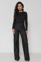 Calça Feminina Jeans Wide Leg Preta com Lycra