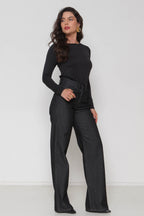 Calça Feminina Jeans Wide Leg Preta com Lycra