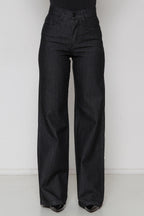 Calça Feminina Jeans Wide Leg Preta com Lycra