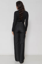 Calça Feminina Jeans Wide Leg Preta com Lycra