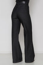 Calça Feminina Jeans Wide Leg Preta com Lycra